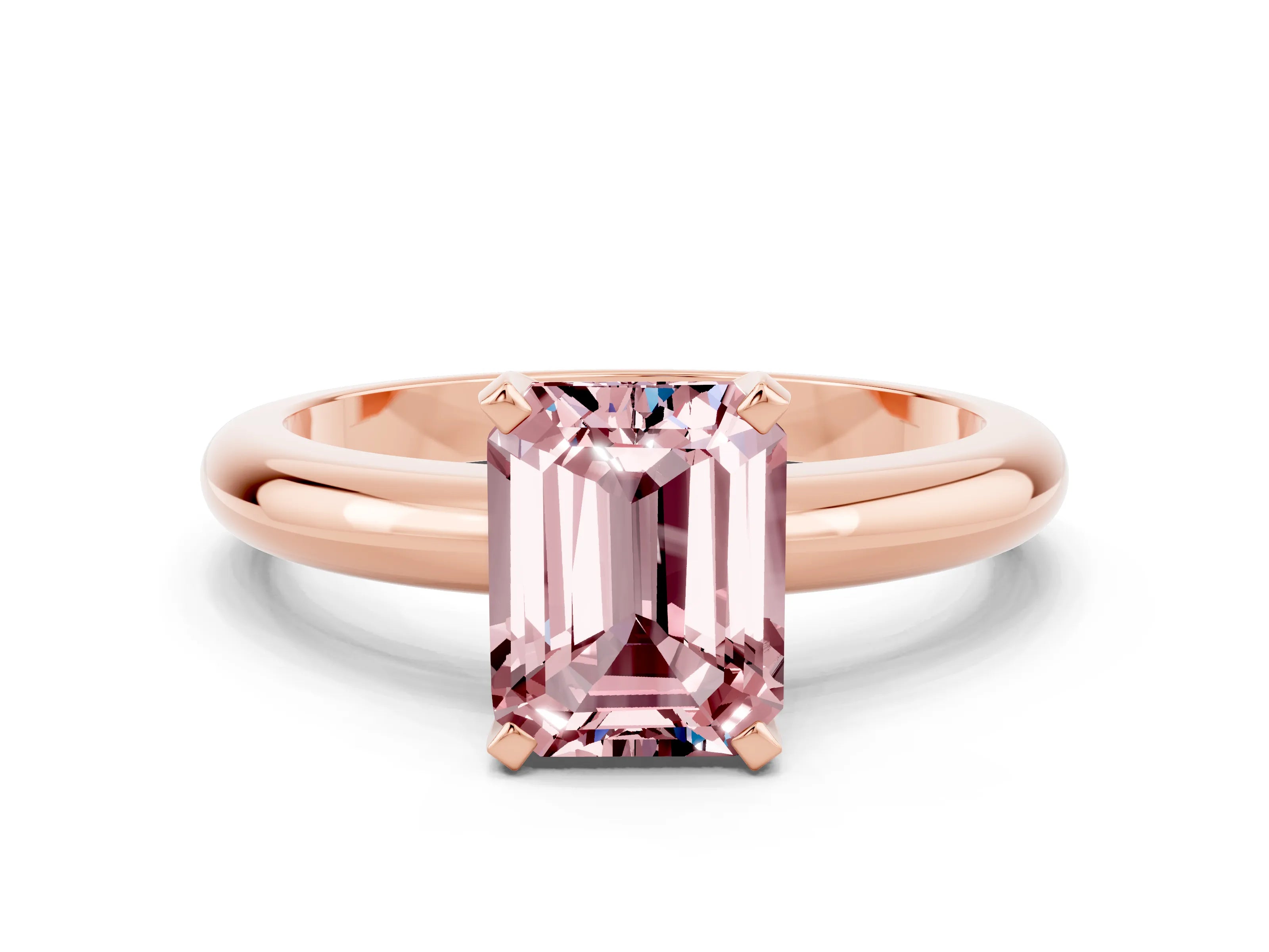 Rose gold Emerald Cut Morganite Solitaire Engagement Ring with Round Band and Four-Prong Setting