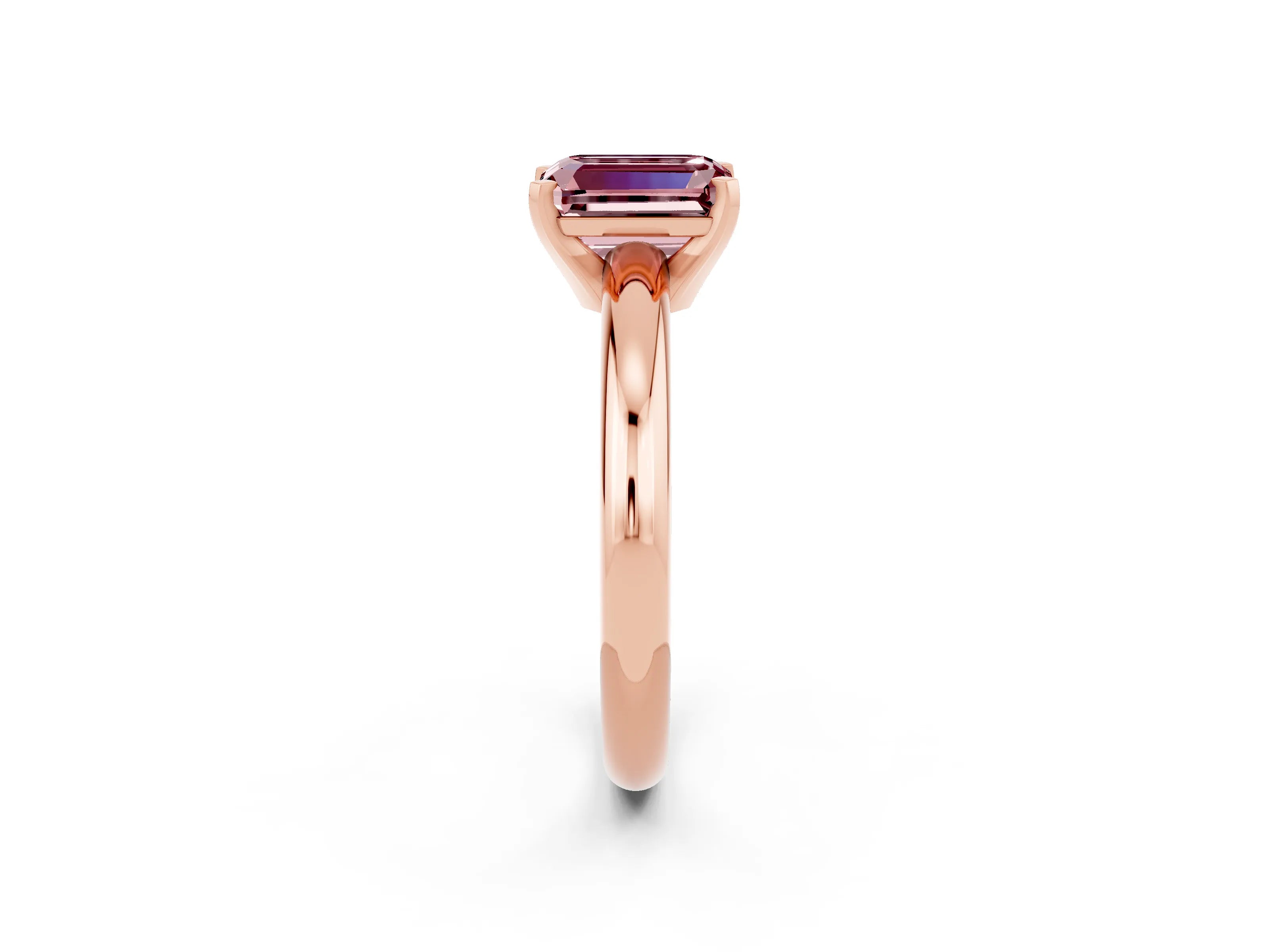 Rose gold Emerald Cut Morganite Solitaire Engagement Ring with Round Band and Four-Prong Setting_2
