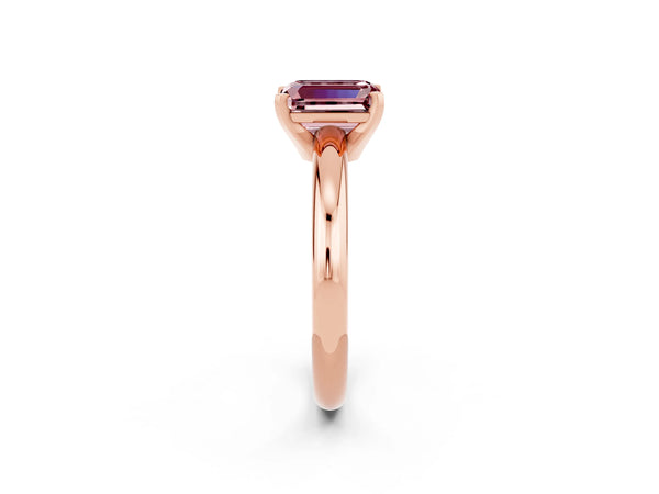 Rose gold Emerald Cut Morganite Solitaire Engagement Ring with Round Band and Four-Prong Setting