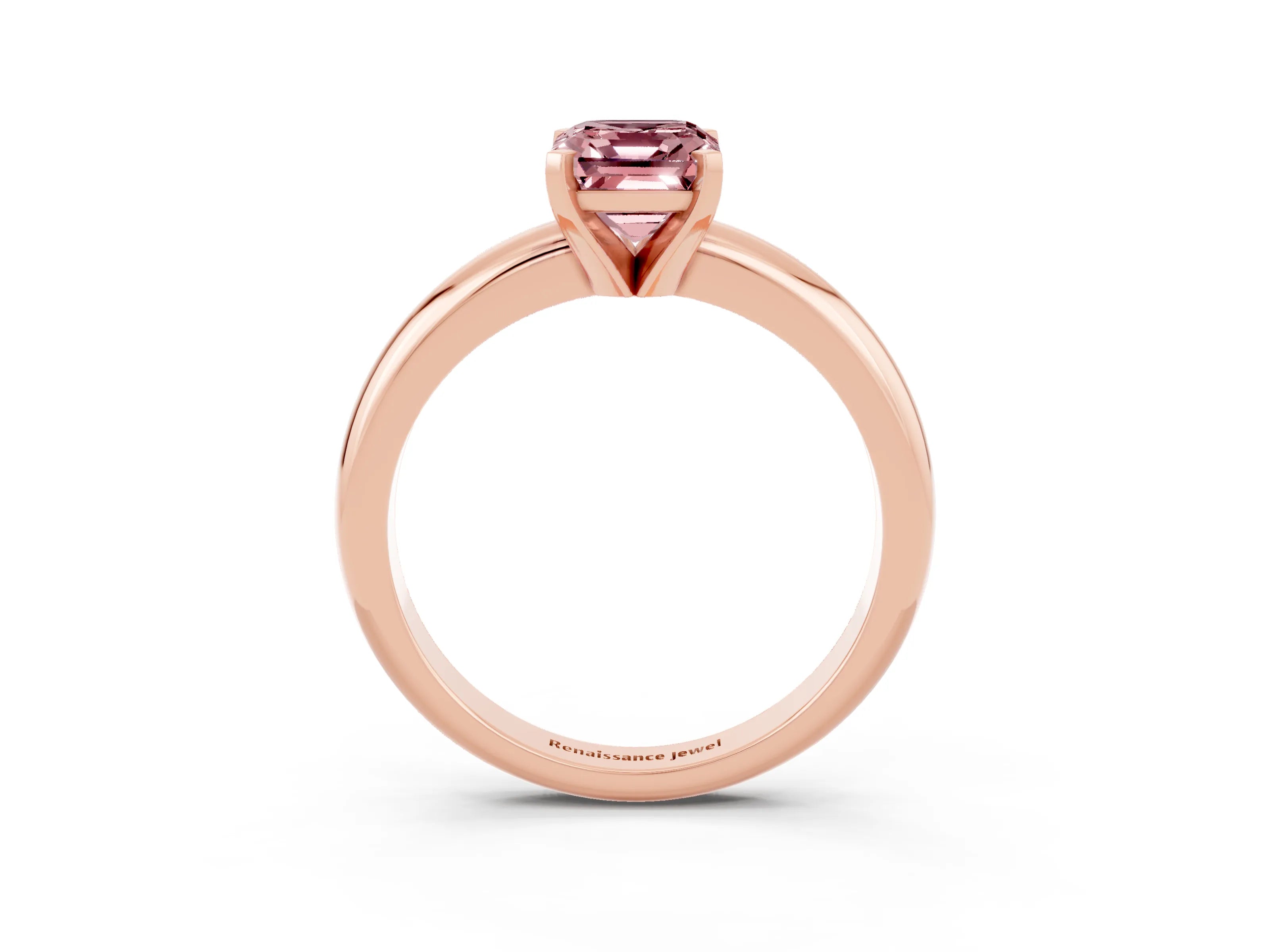 Rose gold Emerald Cut Morganite Solitaire Engagement Ring with Round Band and Four-Prong Setting_3