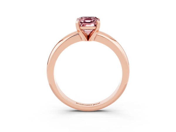 Rose gold Emerald Cut Morganite Solitaire Engagement Ring with Round Band and Four-Prong Setting