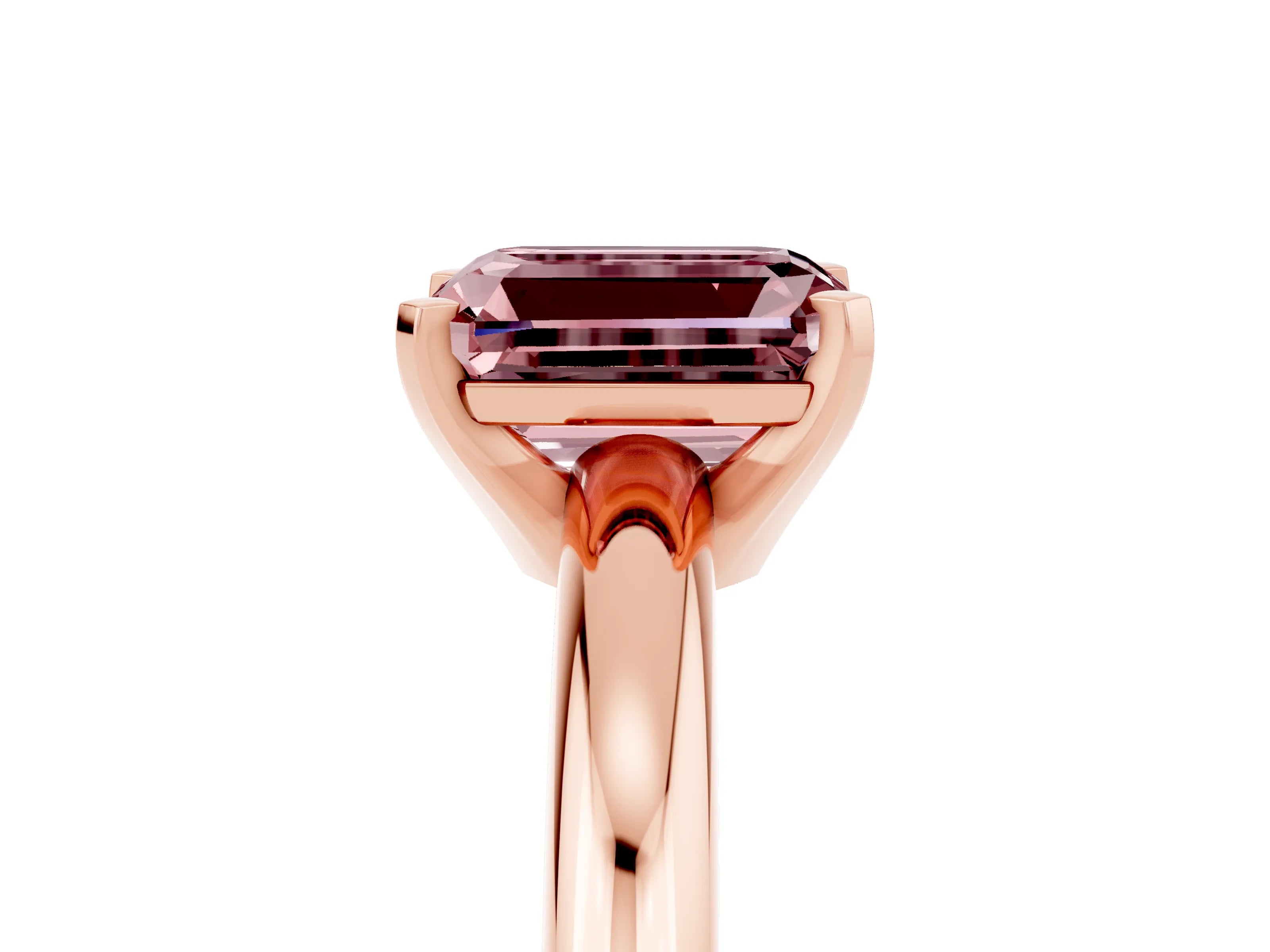 Rose gold Emerald Cut Morganite Solitaire Engagement Ring with Round Band and Four-Prong Setting_5