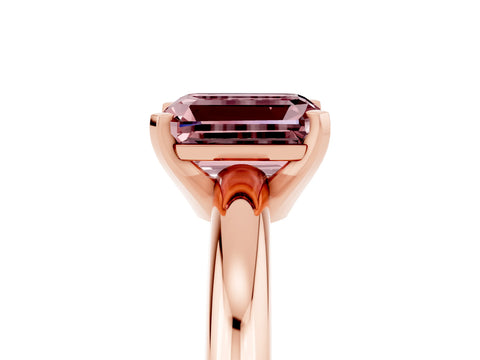 Rose gold Emerald Cut Morganite Solitaire Engagement Ring with Round Band and Four-Prong Setting_5