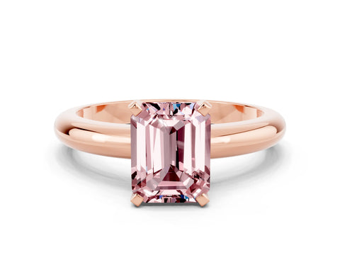 Rose gold Emerald Cut Morganite Solitaire Engagement Ring with Round Band and Four-Prong Setting