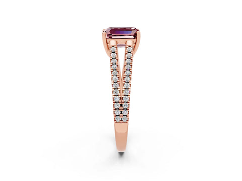 Rose gold Emerald Cut Morganite Solitaire Engagement Ring with Split Shank Pavé Band_2