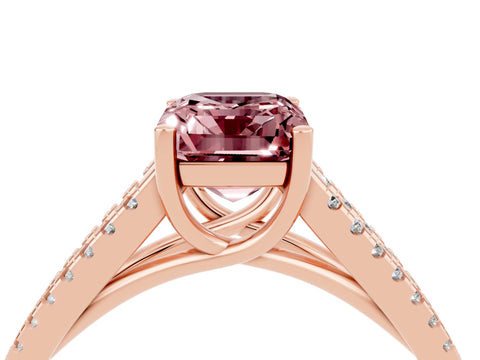 Rose gold Emerald Cut Morganite Solitaire Engagement Ring with Split Shank Pavé Band_4