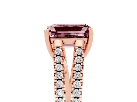 Rose gold Emerald Cut Morganite Solitaire Engagement Ring with Split Shank Pavé Band_5