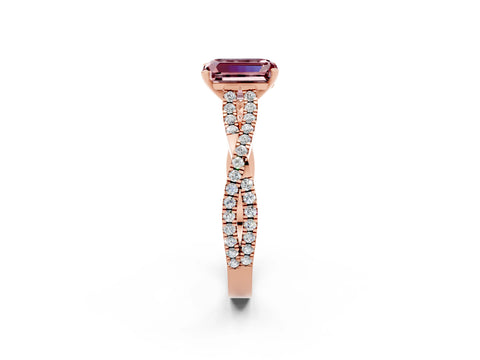 Rose gold Emerald Cut Morganite Solitaire Engagement Ring with Twisted Pavé Band and Four-Prong Setting_2