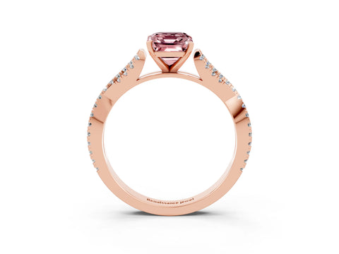 Rose gold Emerald Cut Morganite Solitaire Engagement Ring with Twisted Pavé Band and Four-Prong Setting_3