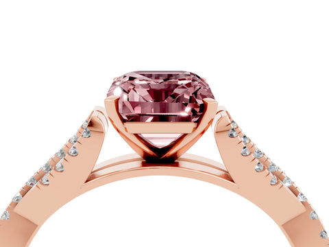 Rose gold Emerald Cut Morganite Solitaire Engagement Ring with Twisted Pavé Band and Four-Prong Setting_4
