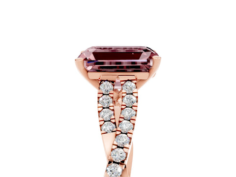 Rose gold Emerald Cut Morganite Solitaire Engagement Ring with Twisted Pavé Band and Four-Prong Setting_5