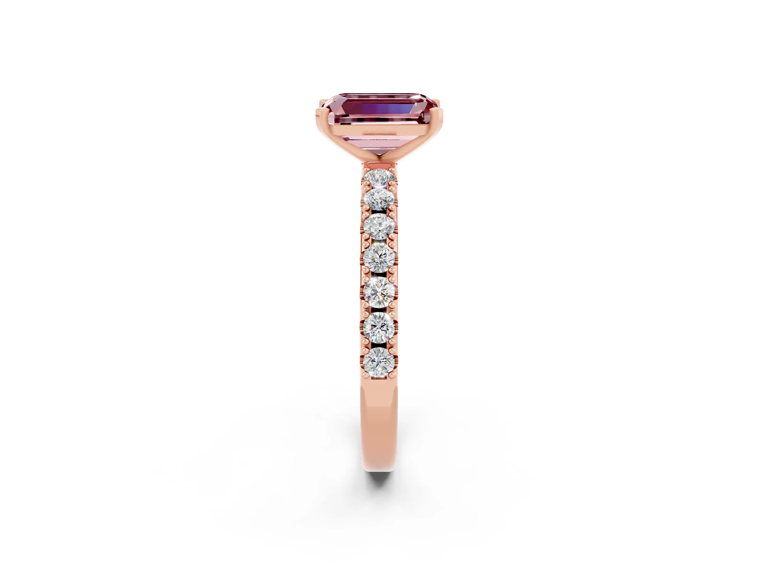 Rose gold Emerald Cut Morganite Solitaire Pavé Band with Four-Prong Setting_2