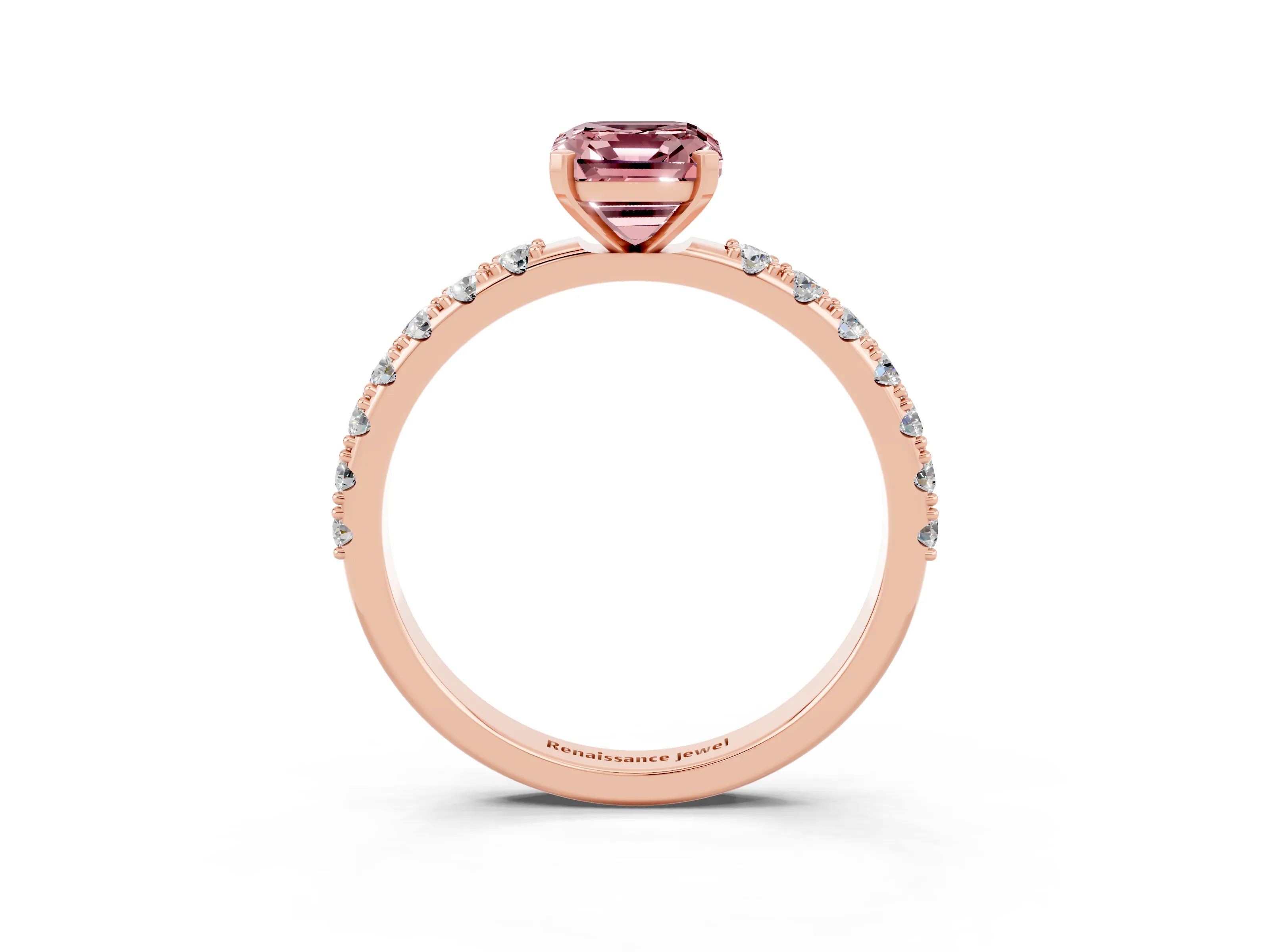 Rose gold Emerald Cut Morganite Solitaire Pavé Band with Four-Prong Setting_3