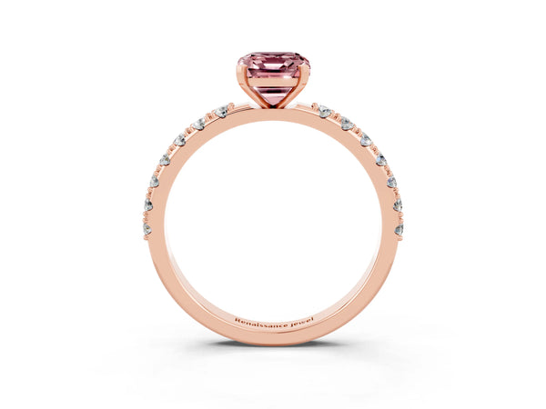 Rose gold Emerald Cut Morganite Solitaire Pavé Band with Four-Prong Setting