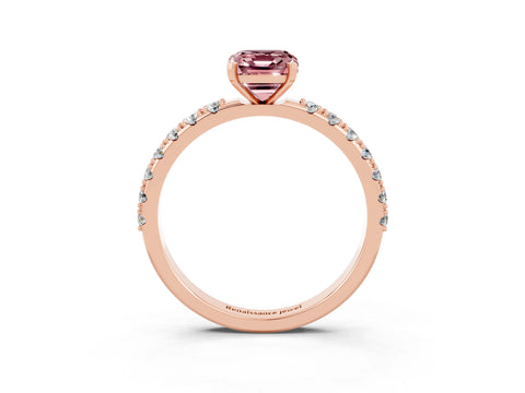 Rose gold Emerald Cut Morganite Solitaire Pavé Band with Four-Prong Setting_3
