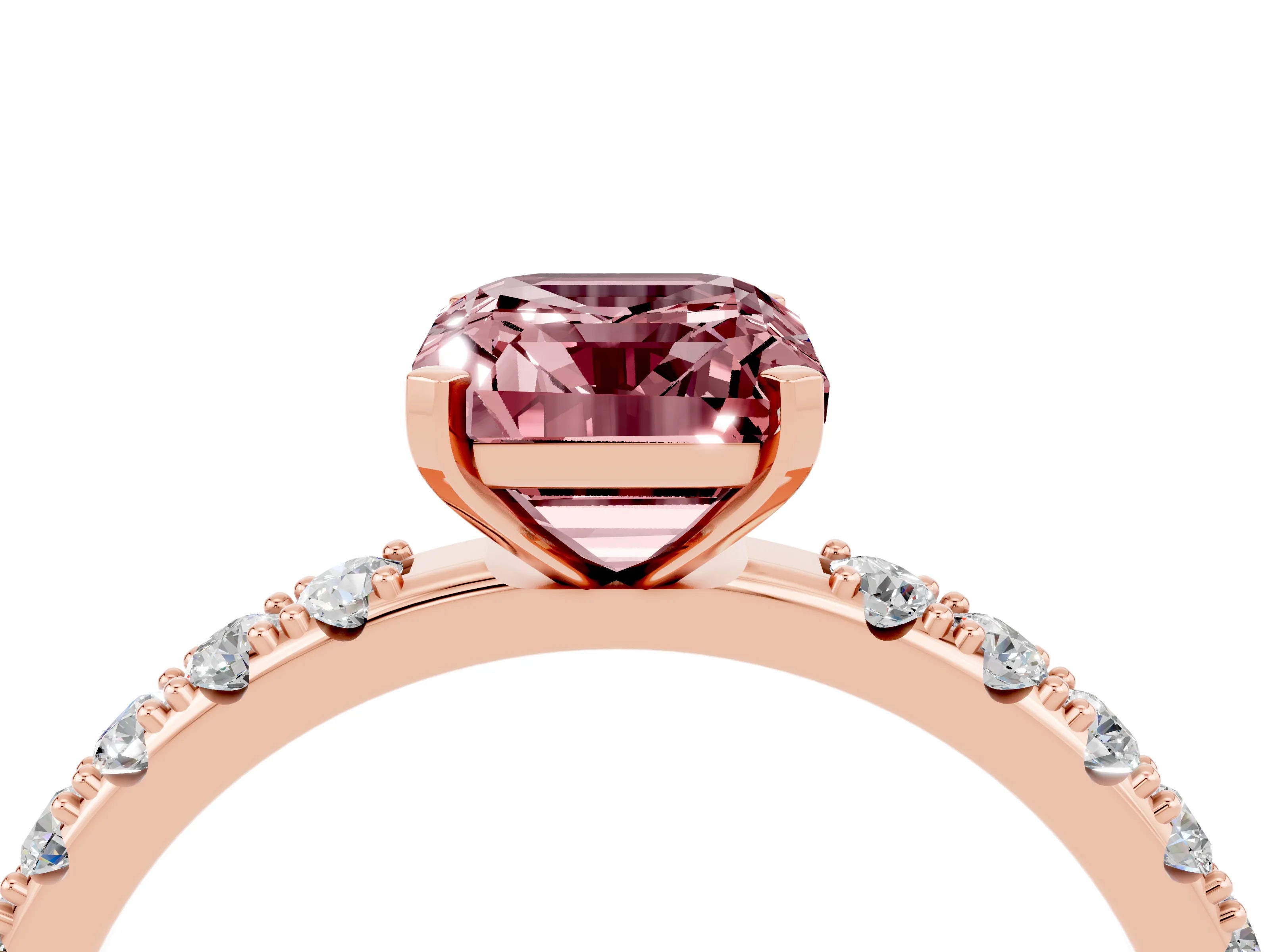 Rose gold Emerald Cut Morganite Solitaire Pavé Band with Four-Prong Setting_4