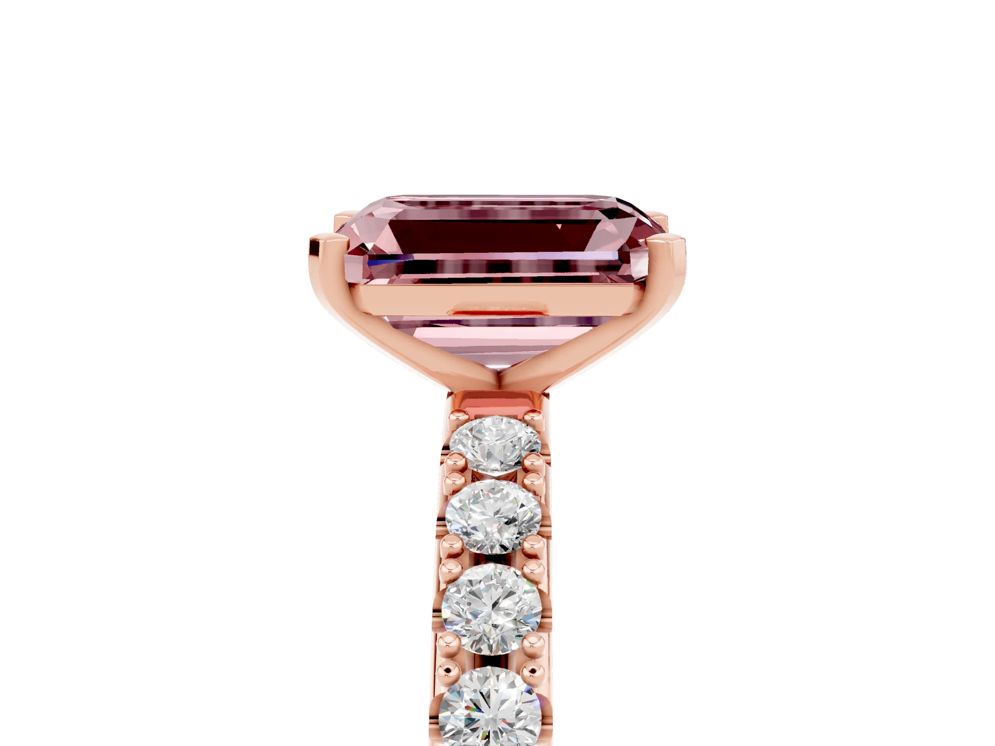 Rose gold Emerald Cut Morganite Solitaire Pavé Band with Four-Prong Setting_5