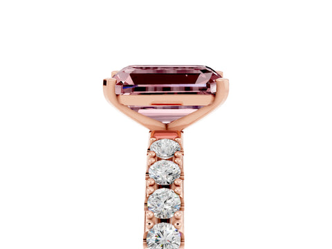Rose gold Emerald Cut Morganite Solitaire Pavé Band with Four-Prong Setting_5