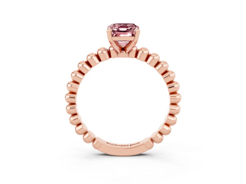 Rose gold Emerald Cut Morganite Solitaire Ring with Beaded Band and Prong Setting_3
