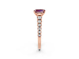 Rose gold Emerald Cut Morganite Solitaire Ring with Cathedral Setting and Pavé Band_2