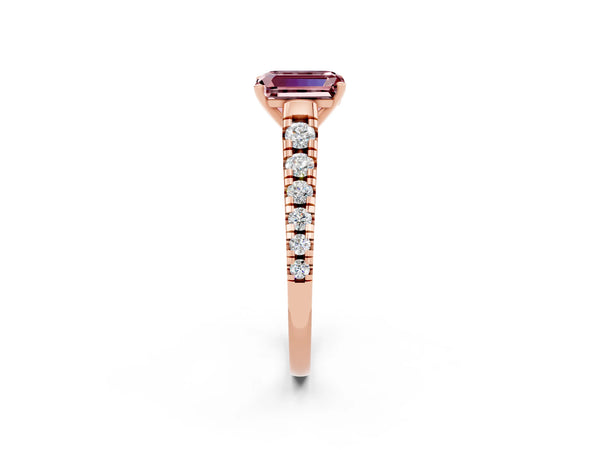 Rose gold Emerald Cut Morganite Cathedral Solitaire Ring with Round  Pavé Band