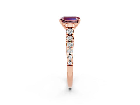 Rose gold Emerald Cut Morganite Solitaire Ring with Cathedral Setting and Pavé Band_2