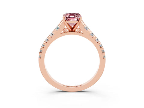 Rose gold Emerald Cut Morganite Solitaire Ring with Cathedral Setting and Pavé Band_3
