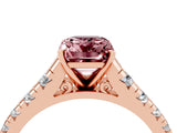 Rose gold Emerald Cut Morganite Solitaire Ring with Cathedral Setting and Pavé Band_4