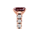 Rose gold Emerald Cut Morganite Solitaire Ring with Cathedral Setting and Pavé Band_5
