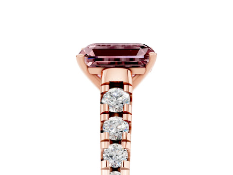 Rose gold Emerald Cut Morganite Solitaire Ring with Cathedral Setting and Pavé Band_5
