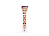 Rose gold Emerald Cut Morganite Solitaire Ring with Filigree Band and Four-Prong Setting_26