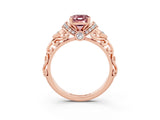 Rose gold Emerald Cut Morganite Solitaire Ring with Filigree Band and Four-Prong Setting_27