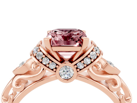 Rose gold Emerald Cut Morganite Solitaire Ring with Filigree Band and Four-Prong Setting_28