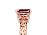 Rose gold Emerald Cut Morganite Solitaire Ring with Filigree Band and Four-Prong Setting_29