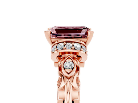 Rose gold Emerald Cut Morganite Solitaire Ring with Filigree Band and Four-Prong Setting_29