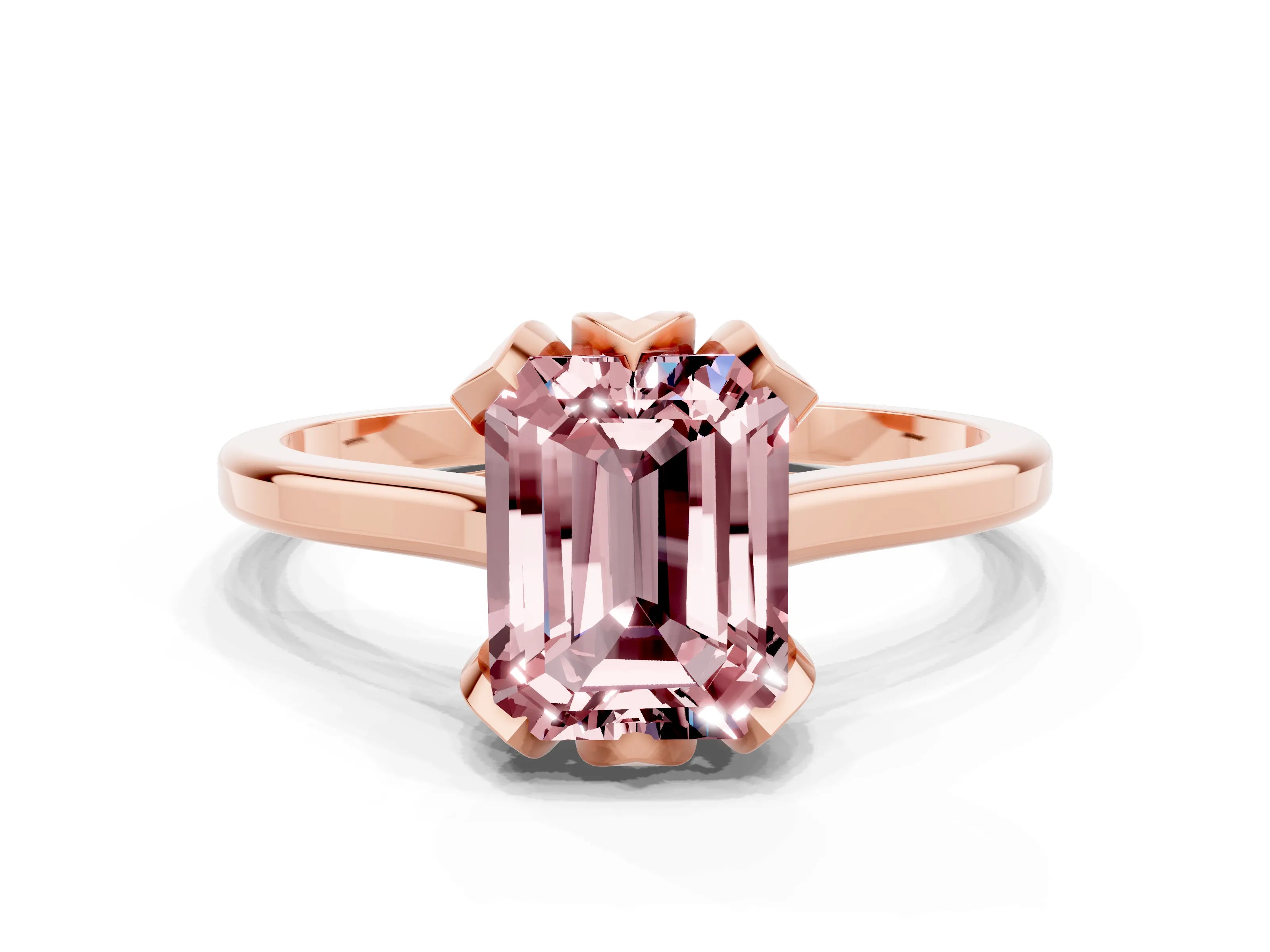 Rose gold Emerald Cut Morganite Solitaire Ring with Flower Prong Setting and Classic Band_12