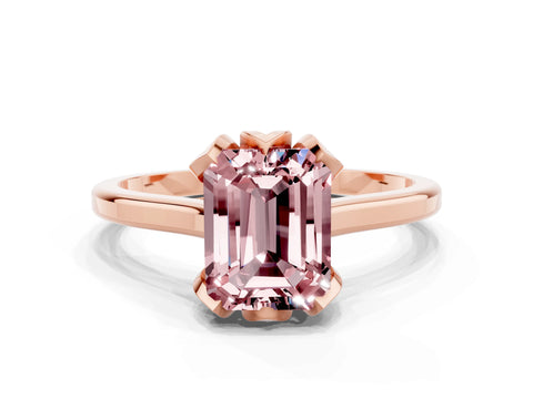 Rose gold Emerald Cut Morganite Solitaire Ring with Flower Prong Setting and Classic Band_12