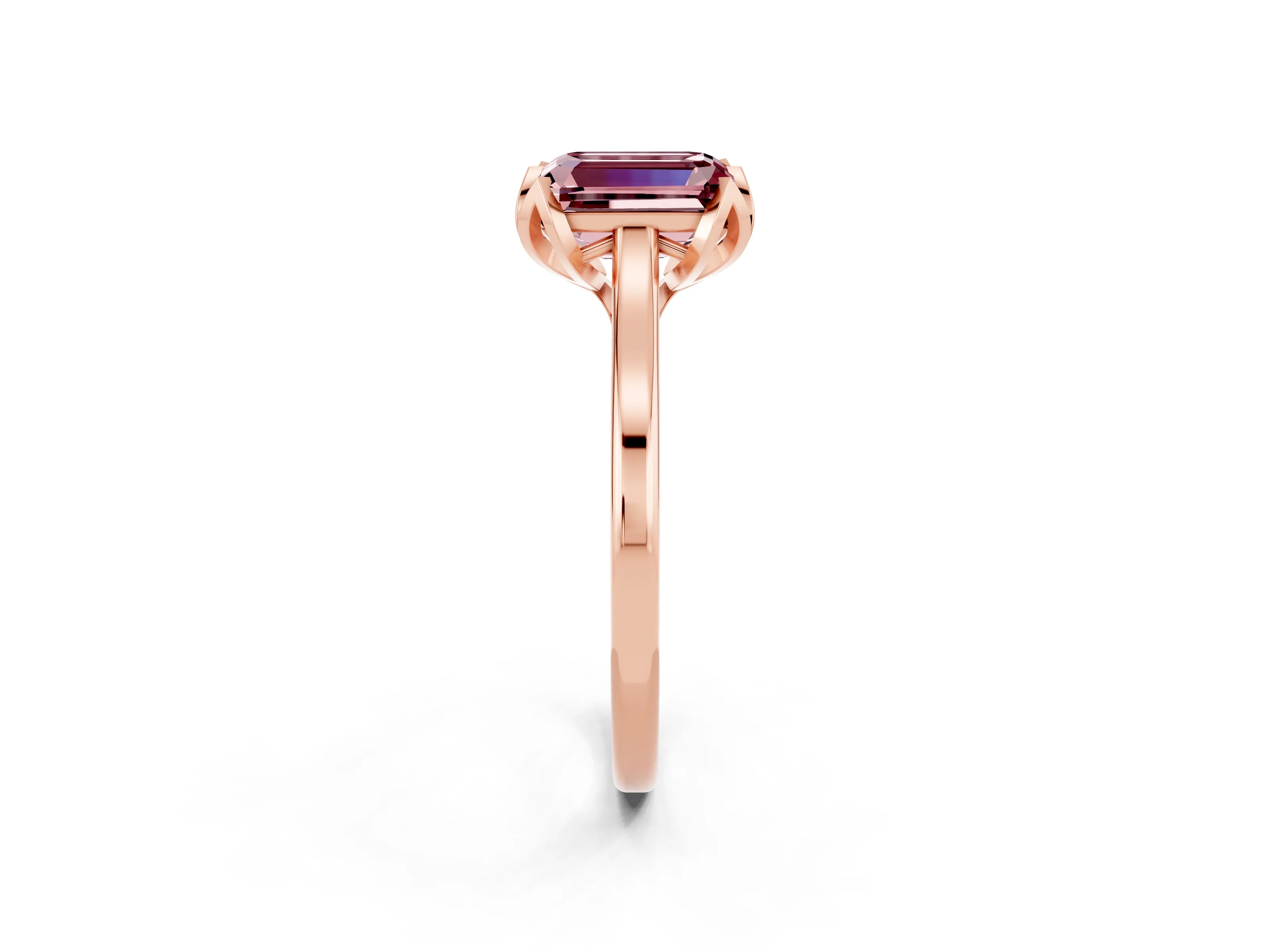 Rose gold Emerald Cut Morganite Solitaire Ring with Flower Prong Setting and Classic Band_14