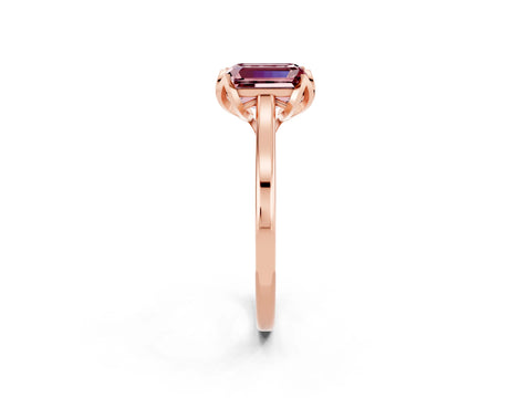 Rose gold Emerald Cut Morganite Solitaire Ring with Flower Prong Setting and Classic Band_14