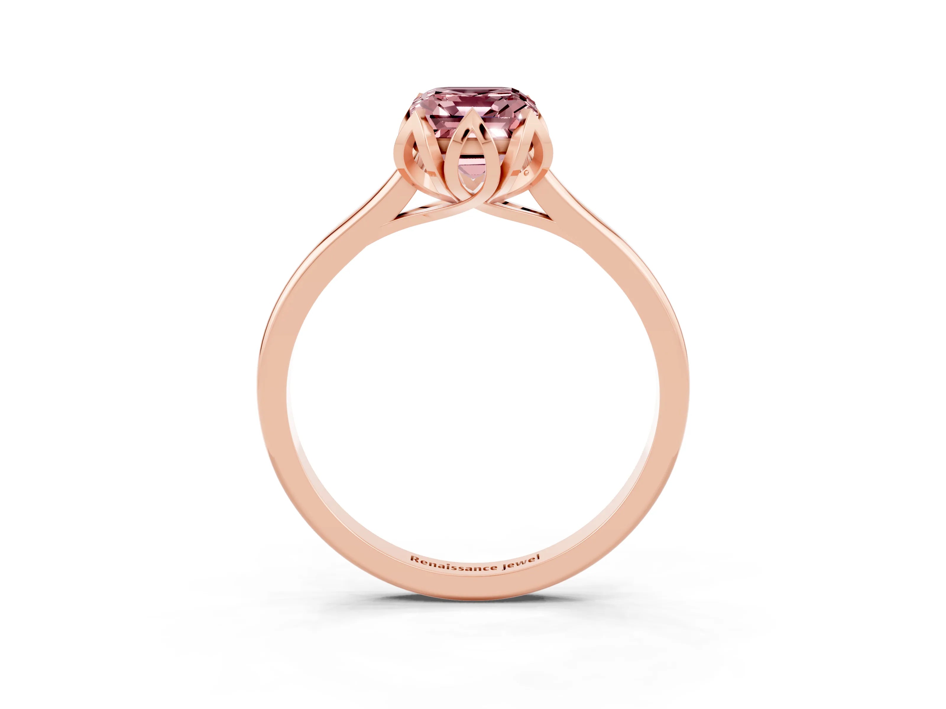Rose gold Emerald Cut Morganite Solitaire Ring with Flower Prong Setting and Classic Band_15