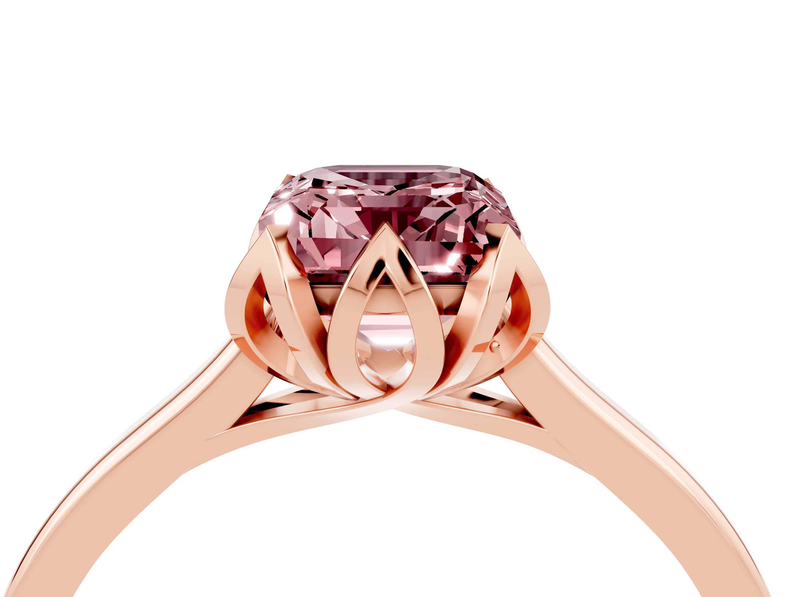 Rose gold Emerald Cut Morganite Solitaire Ring with Flower Prong Setting and Classic Band_16