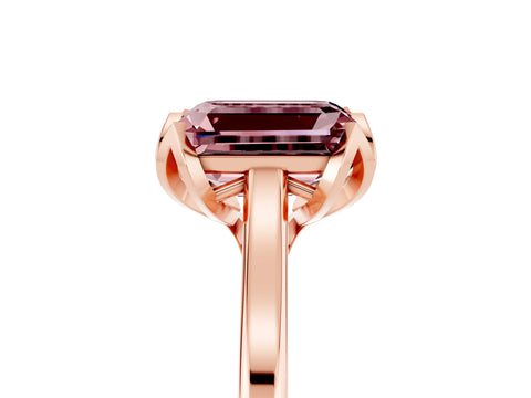 Rose gold Emerald Cut Morganite Solitaire Ring with Flower Prong Setting and Classic Band_17