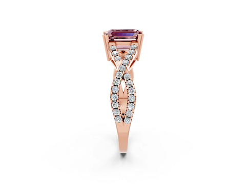 Rose gold Emerald Cut Morganite Solitaire Ring with Four-Prong Setting and Twisted Pavé Band_2