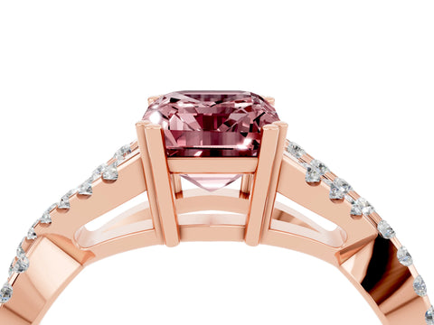 Rose gold Emerald Cut Morganite Solitaire Ring with Four-Prong Setting and Twisted Pavé Band_4