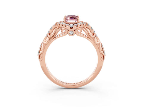Rose gold Emerald Cut Morganite Solitaire Ring with Hidden Halo and Pavé Band_15