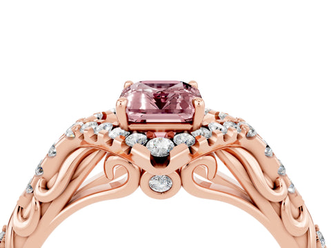 Rose gold Emerald Cut Morganite Solitaire Ring with Hidden Halo and Pavé Band_16