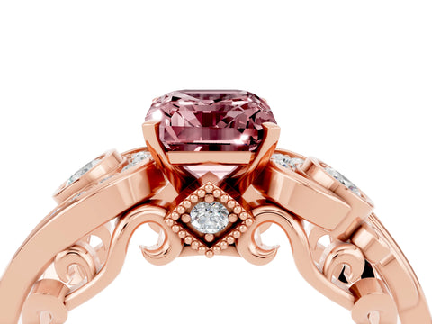Rose gold Emerald Cut Morganite Solitaire Ring with Milgrain Pavé Band and Four-Prong Setting_28