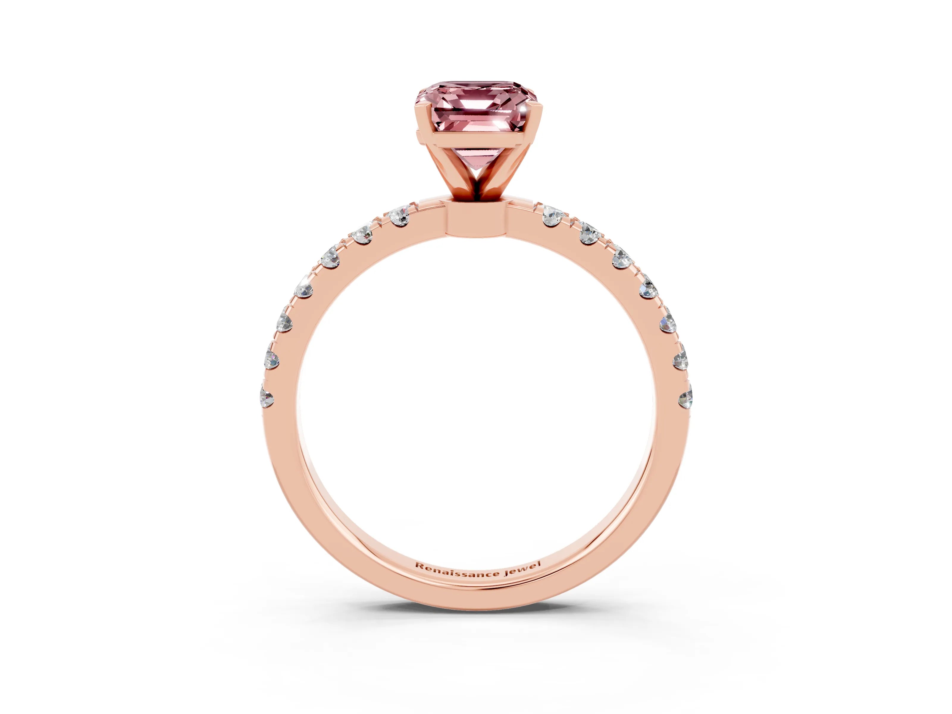 Rose gold Emerald Cut Morganite Solitaire Ring with Pavé Accents and Four-Prong Setting_3