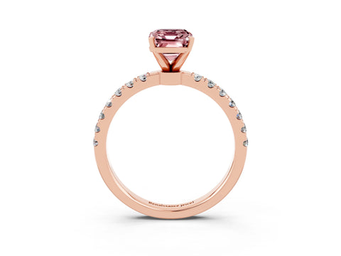 Rose gold Emerald Cut Morganite Solitaire Ring with Pavé Accents and Four-Prong Setting_3
