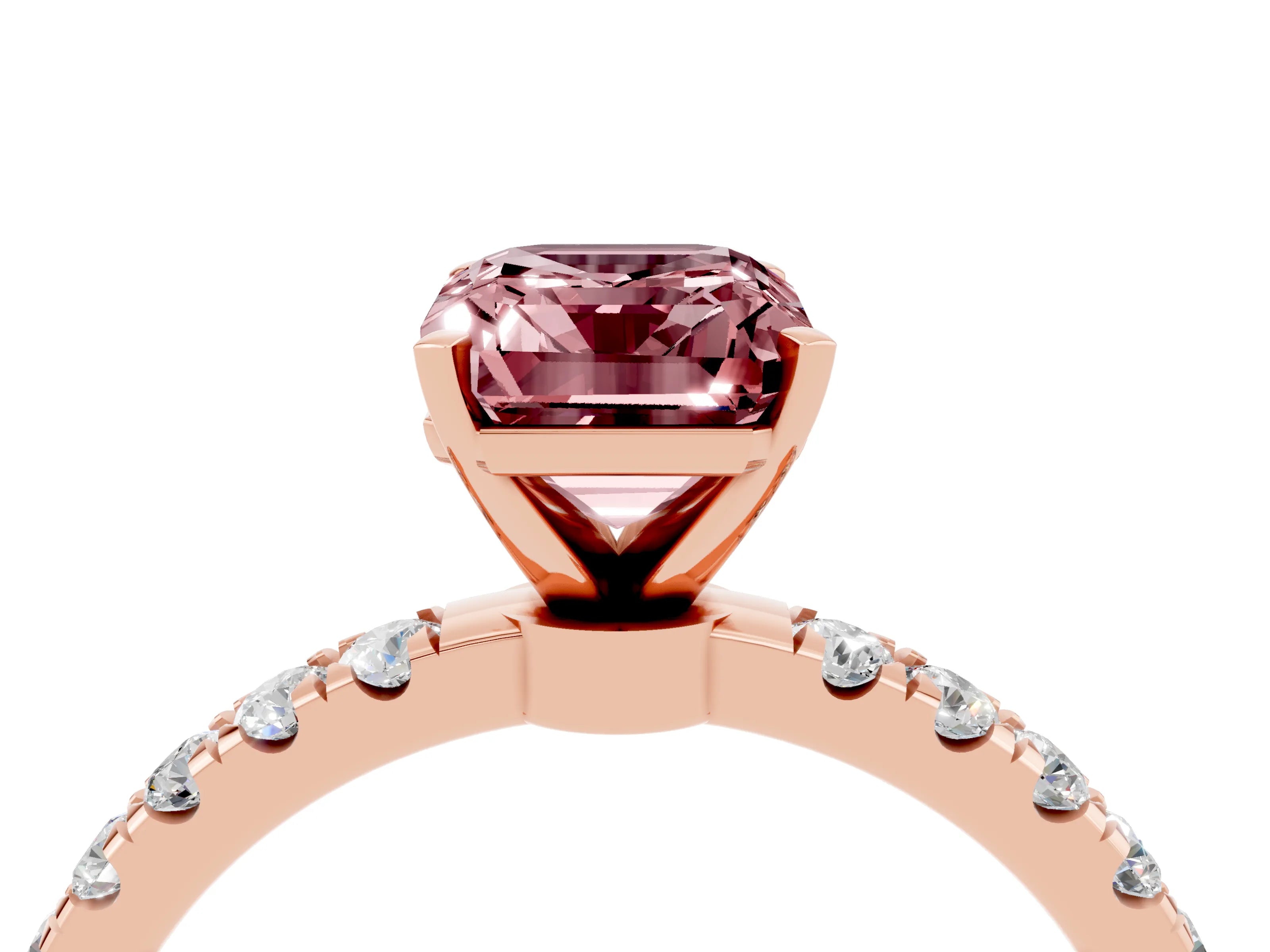 Rose gold Emerald Cut Morganite Solitaire Ring with Pavé Accents and Four-Prong Setting_4